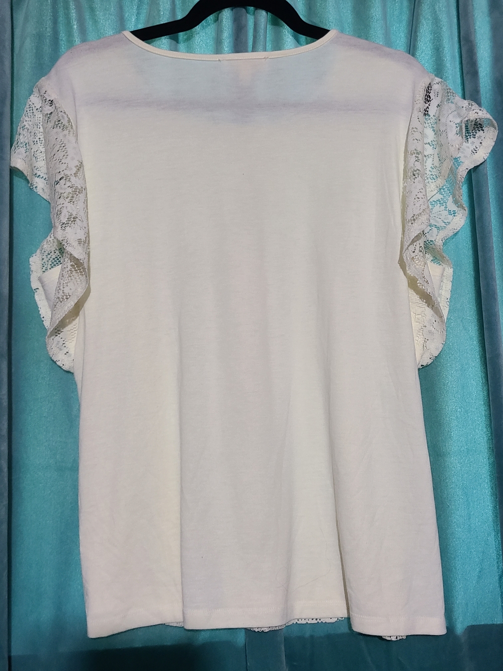 One World Lace Flutter Sleeve Top - White Size Large - Picture 6 of 6